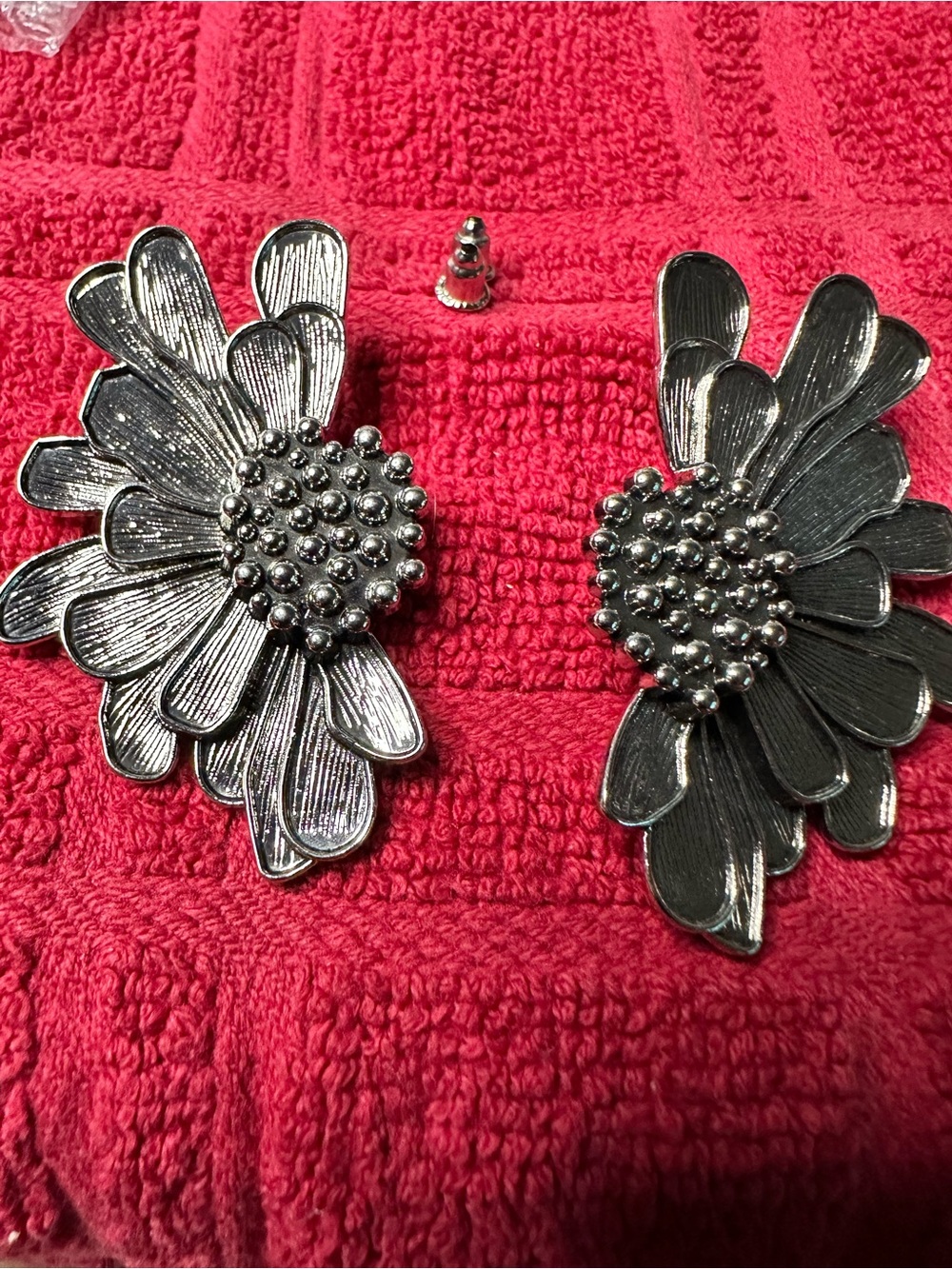 Silver Flower Statement Earrings - Elegant Floral Drop